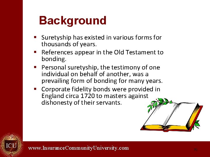 Background § Suretyship has existed in various forms for thousands of years. § References