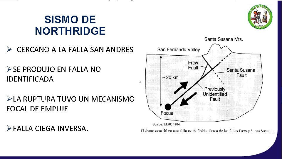 SISMO DE NORTHRIDGE Ø CERCANO A LA FALLA SAN ANDRES ØSE PRODUJO EN FALLA