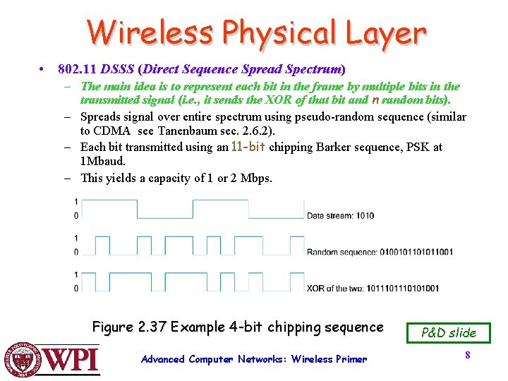 Wireless Physical Layer • 802. 11 DSSS (Direct Sequence Spread Spectrum) – The main