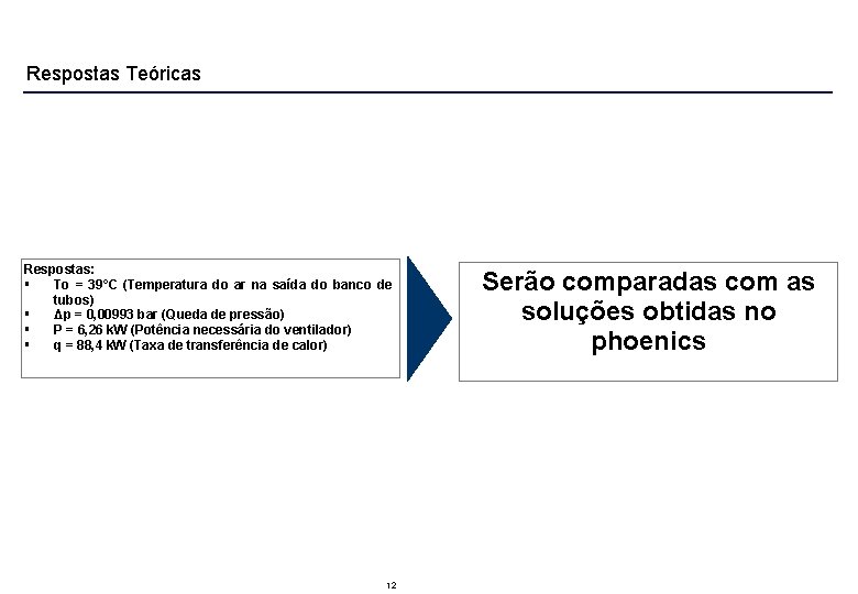 Respostas Teóricas Respostas: To = 39°C (Temperatura do ar na saída do banco de