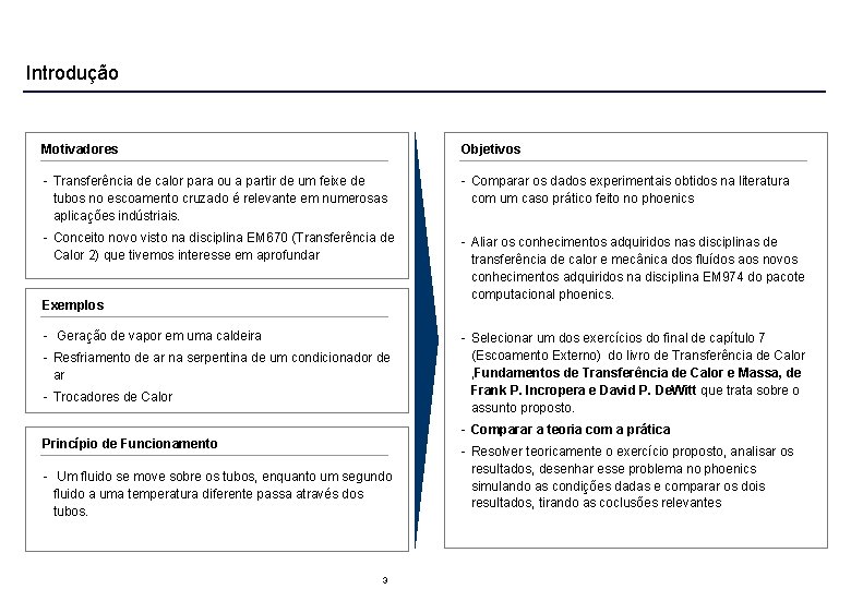 Introdução Motivadores Objetivos - Transferência de calor para ou a partir de um feixe