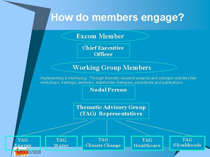 How do members engage? Excom Member Chief Executive Officer Working Group Members Implementing &
