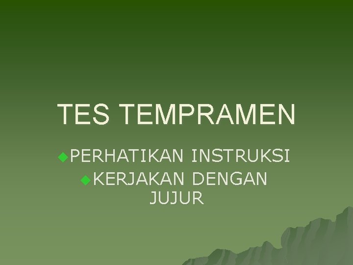 TES TEMPRAMEN u. PERHATIKAN INSTRUKSI u. KERJAKAN DENGAN JUJUR 