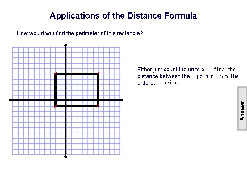 Applications of the Distance Formula How would you find the perimeter of this rectangle?