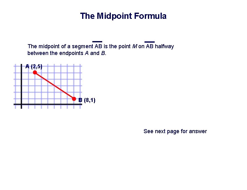 The Midpoint Formula The midpoint of a segment AB is the point M on