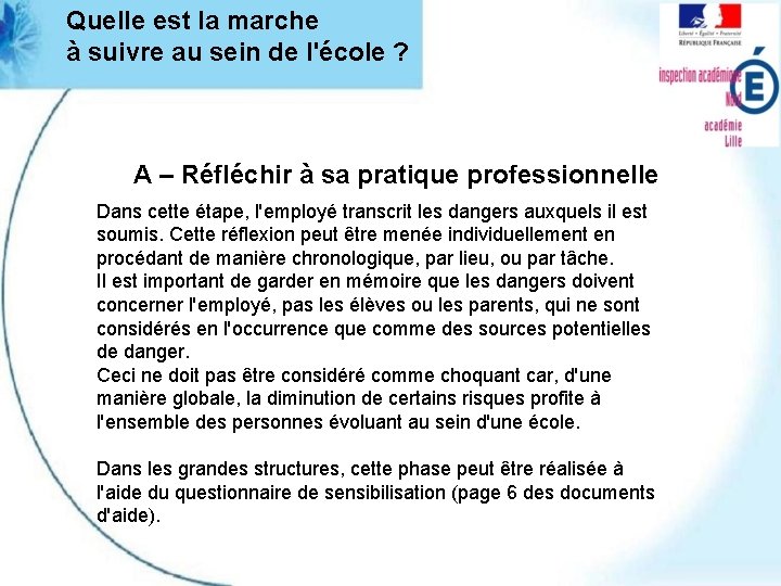 Quelle est la marche à suivre au sein de l'école ? A – Réfléchir