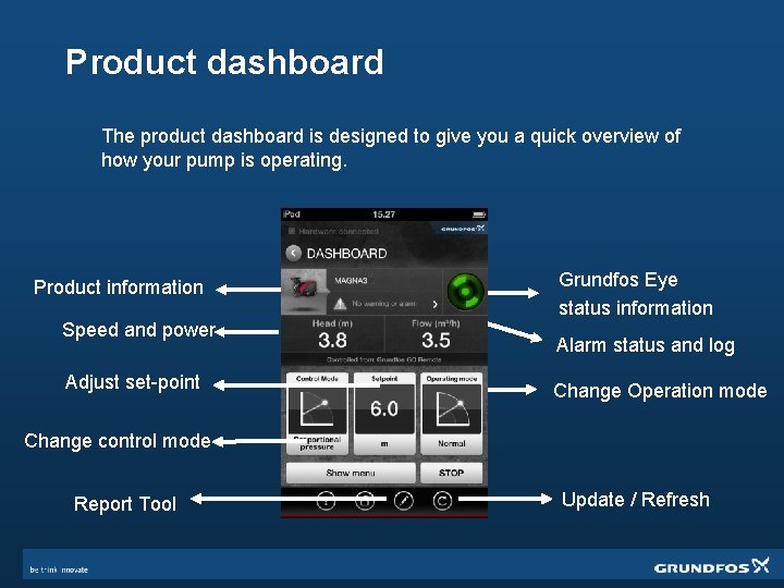Product dashboard The product dashboard is designed to give you a quick overview of