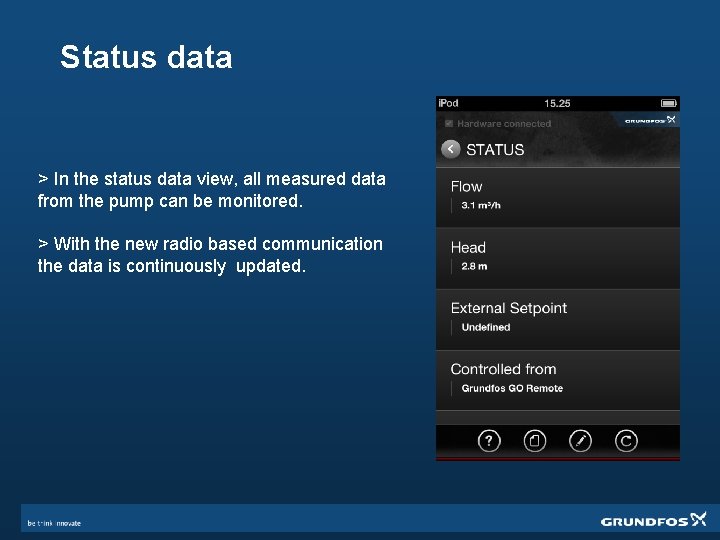 Status data > In the status data view, all measured data from the pump
