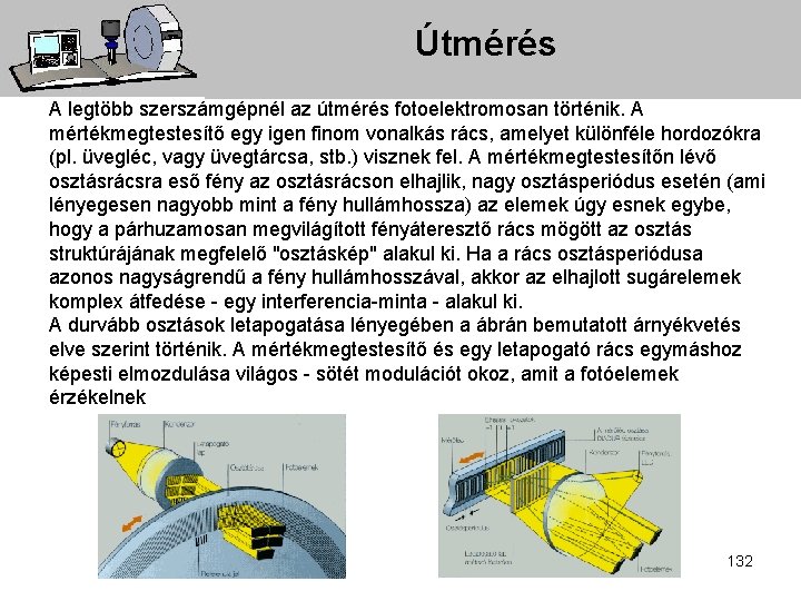 Útmérés A legtöbb szerszámgépnél az útmérés fotoelektromosan történik. A mértékmegtestesítő egy igen finom vonalkás