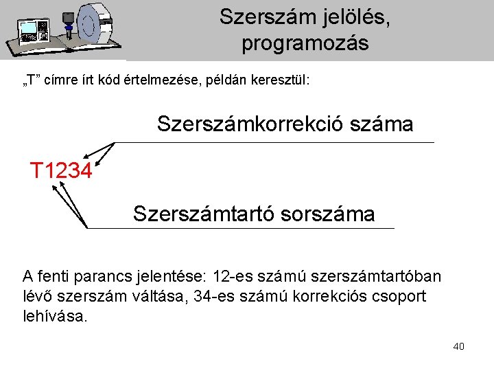 Szerszám jelölés, programozás „T” címre írt kód értelmezése, példán keresztül: Szerszámkorrekció száma T 1234