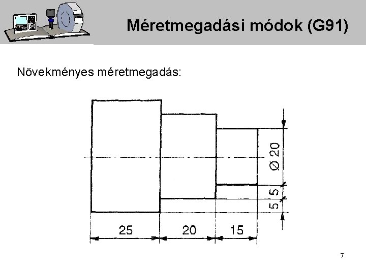 Méretmegadási módok (G 91) Növekményes méretmegadás: 7 