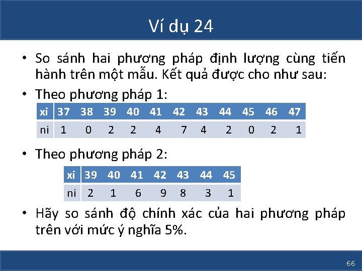 Ví dụ 24 • So sánh hai phương pháp định lượng cùng tiến hành