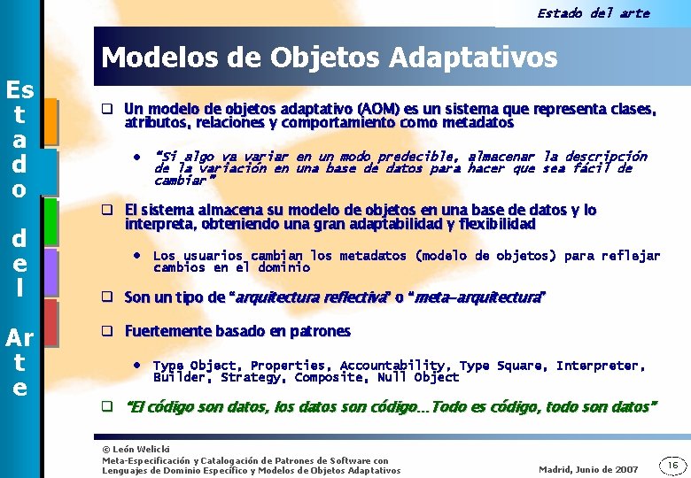 Estado del arte Modelos de Objetos Adaptativos Es t a d o d e