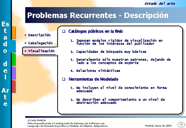 Estado del arte Problemas Recurrentes - Descripción Es t a d o d e