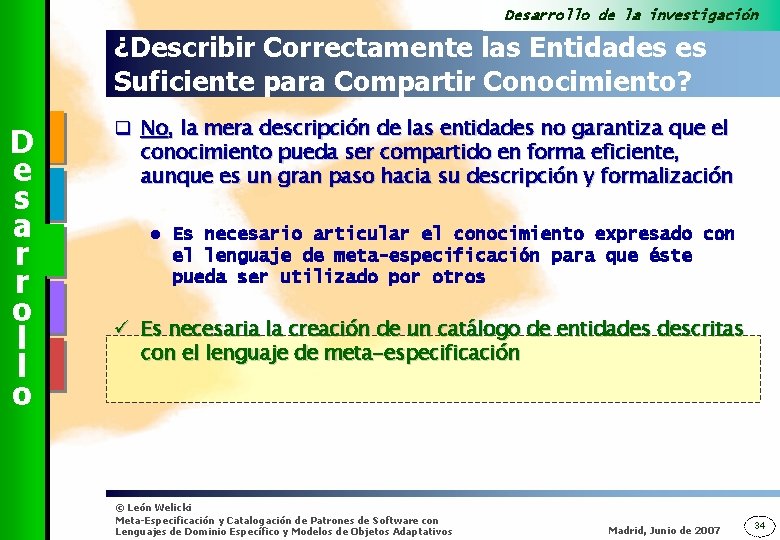 Desarrollo de la investigación ¿Describir Correctamente las Entidades es Suficiente para Compartir Conocimiento? D