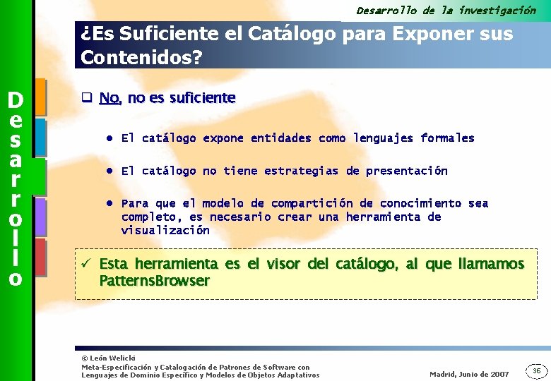 Desarrollo de la investigación ¿Es Suficiente el Catálogo para Exponer sus Contenidos? D e