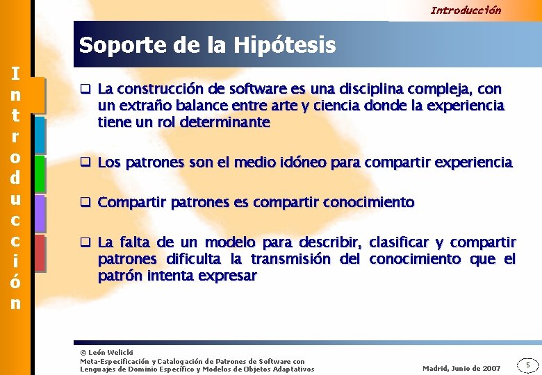 Introducción Soporte de la Hipótesis I n t r o d u c c