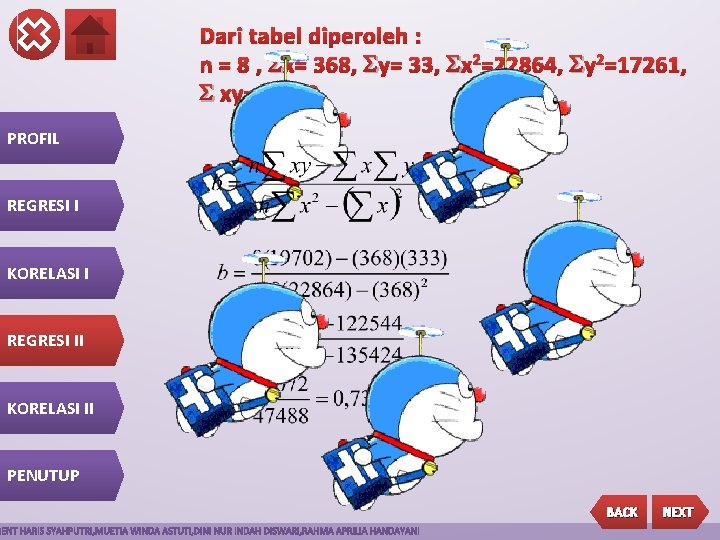 Dari tabel diperoleh : n = 8 , x= 368, y= 33, x 2