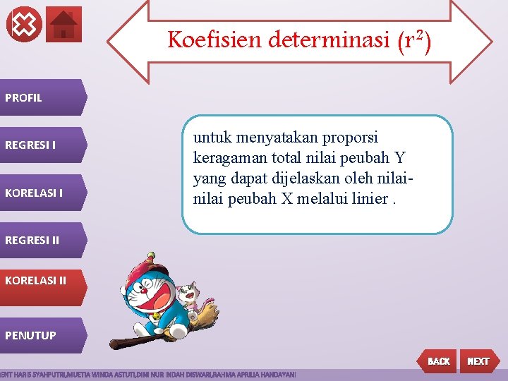 Koefisien determinasi (r²) PROFIL REGRESI I KORELASI I untuk menyatakan proporsi keragaman total nilai