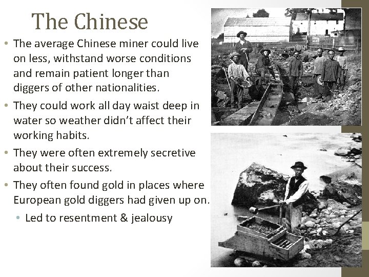 The Chinese • The average Chinese miner could live on less, withstand worse conditions