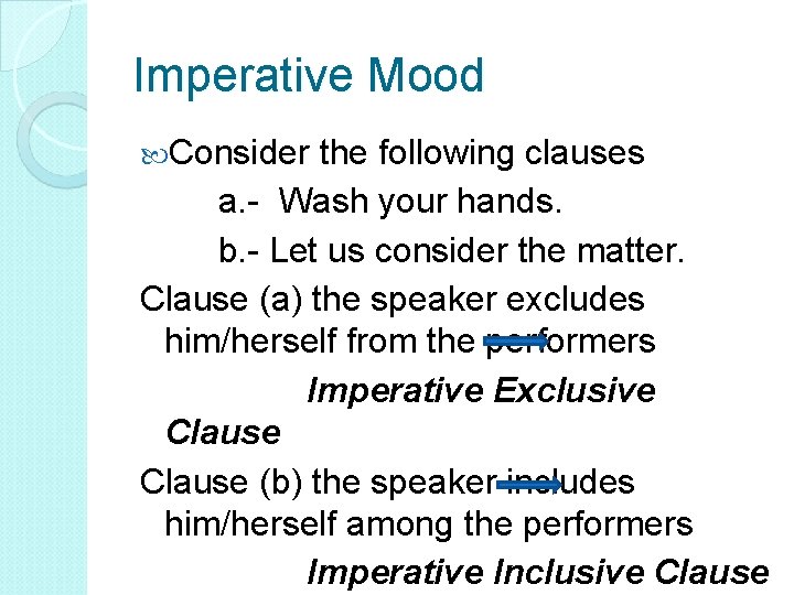 Imperative Mood Consider the following clauses a. - Wash your hands. b. - Let