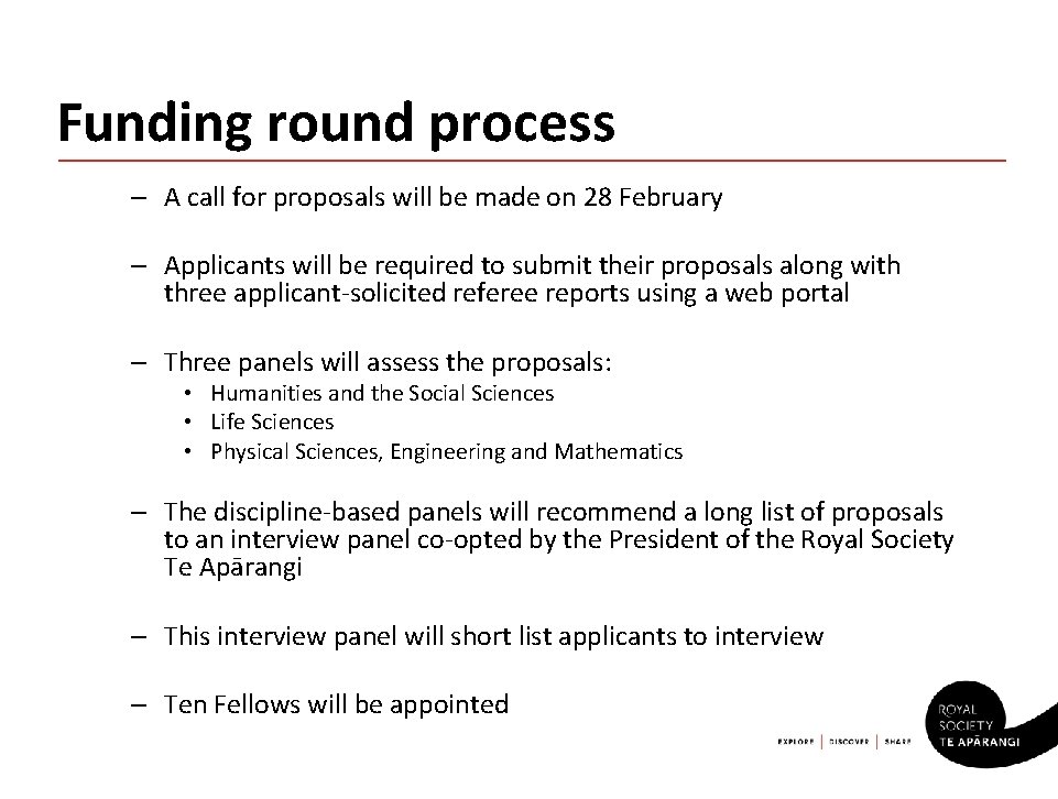 Funding round process – A call for proposals will be made on 28 February