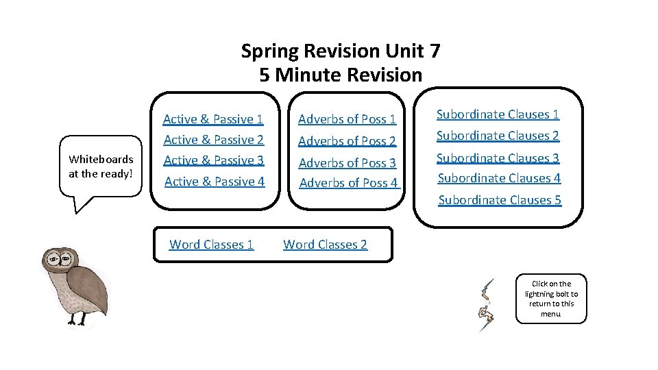 Spring Revision Unit 7 5 Minute Revision Whiteboards at the ready! Active & Passive