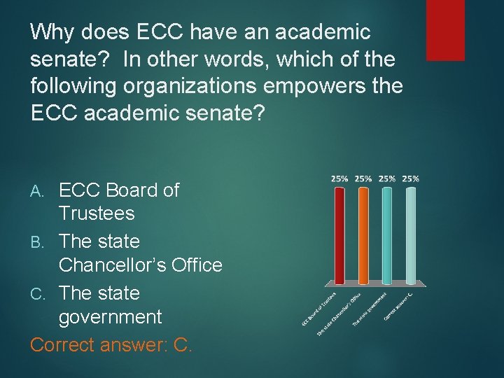 Why does ECC have an academic senate? In other words, which of the following