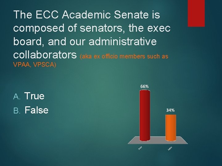 The ECC Academic Senate is composed of senators, the exec board, and our administrative