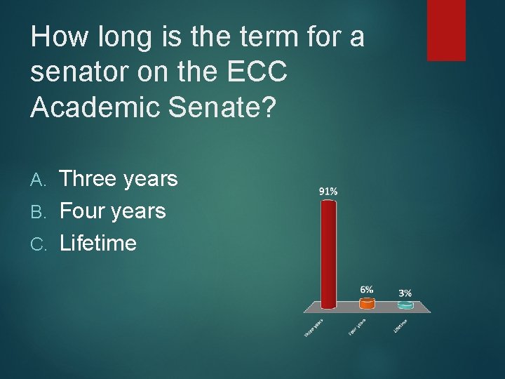 How long is the term for a senator on the ECC Academic Senate? Three