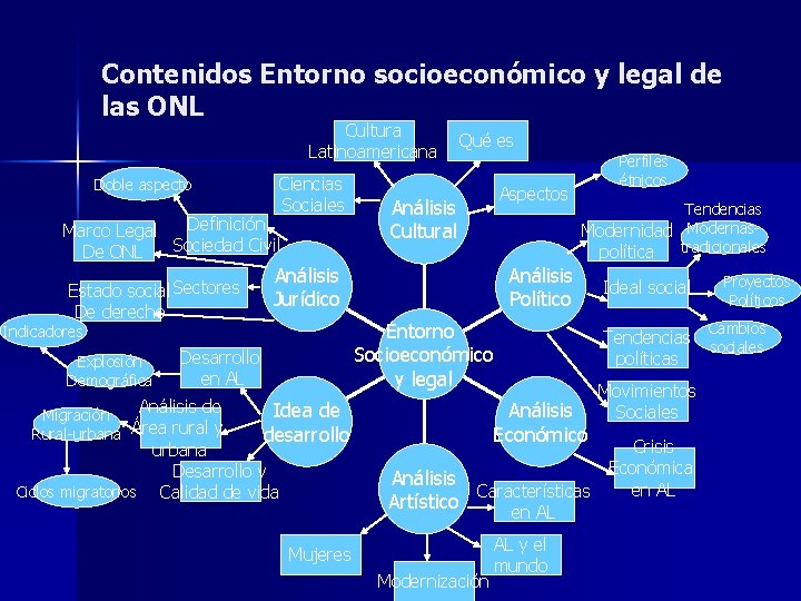Contenidos Entorno socioeconómico y legal de las ONL Cultura Latinoamericana Doble aspecto Ciencias Sociales