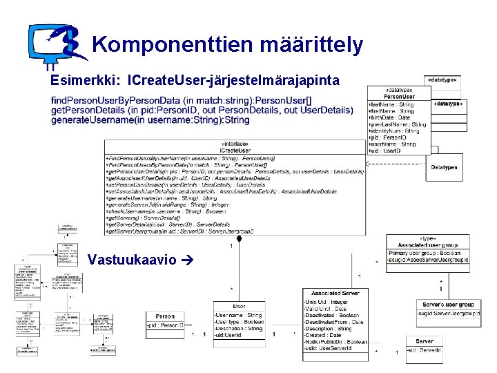 Komponenttien määrittely Esimerkki: ICreate. User-järjestelmärajapinta Vastuukaavio 