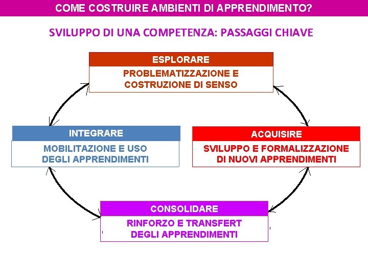 COME COSTRUIRE AMBIENTI DI APPRENDIMENTO? SVILUPPO DI UNA COMPETENZA: PASSAGGI CHIAVE ESPLORARE PROBLEMATIZZAZIONE E