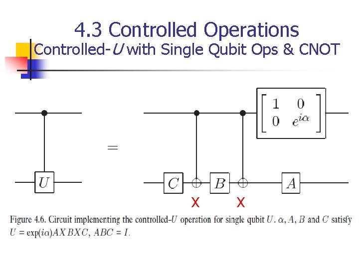 4. 3 Controlled Operations Controlled-U with Single Qubit Ops & CNOT X X 