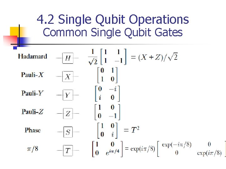 4. 2 Single Qubit Operations Common Single Qubit Gates 