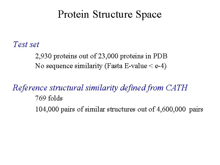 Protein Structure Space Test set 2, 930 proteins out of 23, 000 proteins in