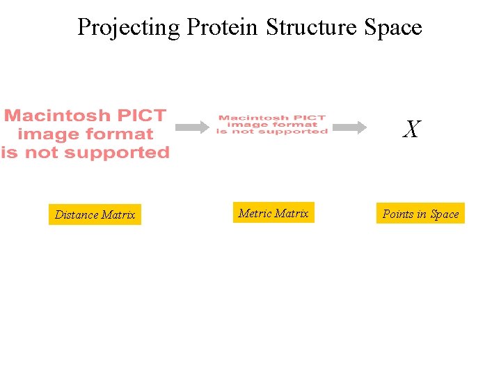 Projecting Protein Structure Space X Distance Matrix Metric Matrix Points in Space 