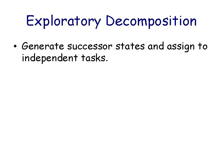 Exploratory Decomposition • Generate successor states and assign to independent tasks. 