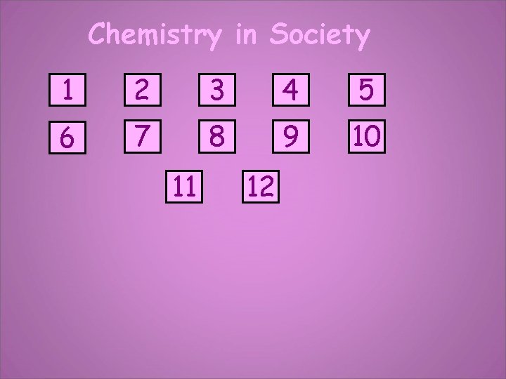 Chemistry in Society 1 2 3 4 5 6 7 8 9 10 11
