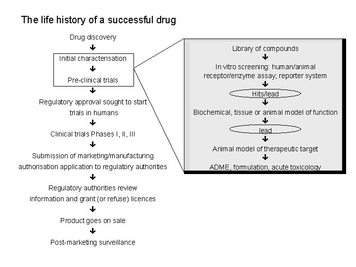 The life history of a successful drug Drug discovery Initial characterisation Pre-clinical trials Regulatory
