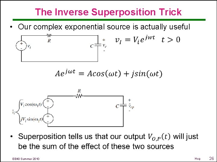 The Inverse Superposition Trick • Our complex exponential source is actually useful EE 40