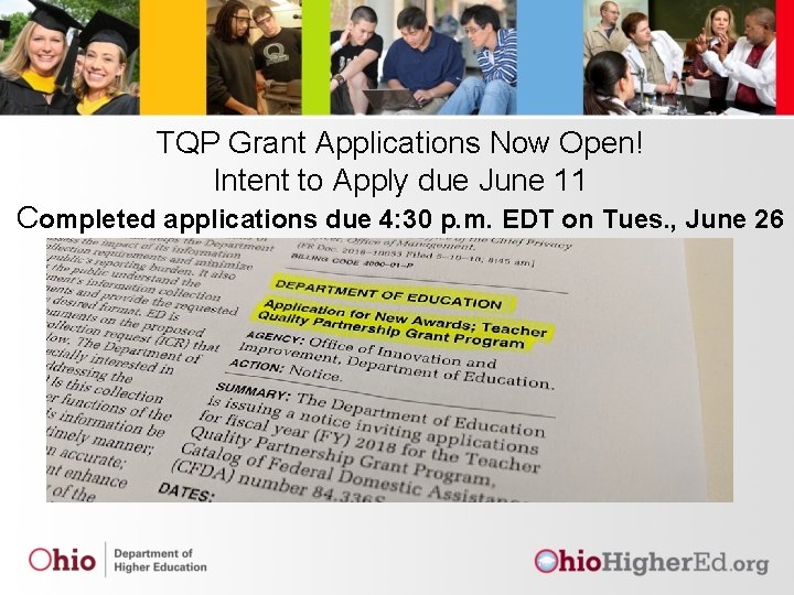 TQP Grant Applications Now Open! Intent to Apply due June 11 Completed applications due