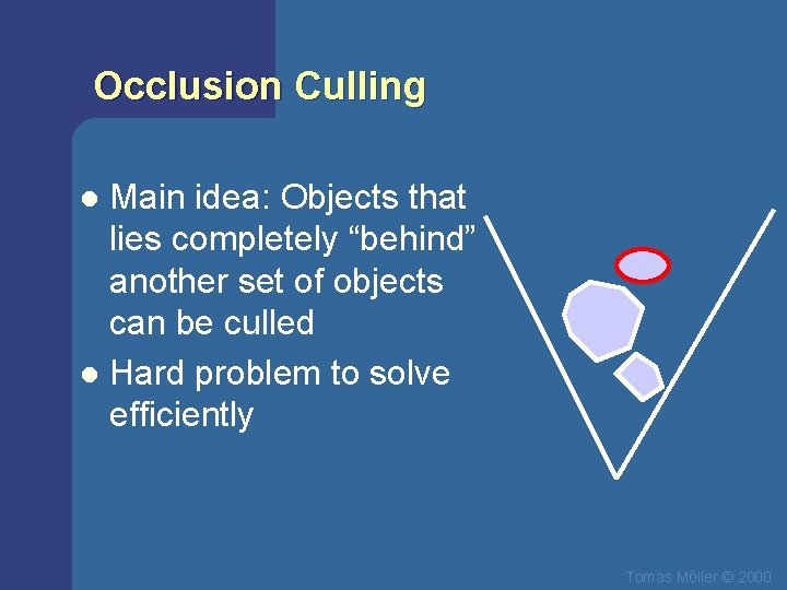 Occlusion Culling Main idea: Objects that lies completely “behind” another set of objects can