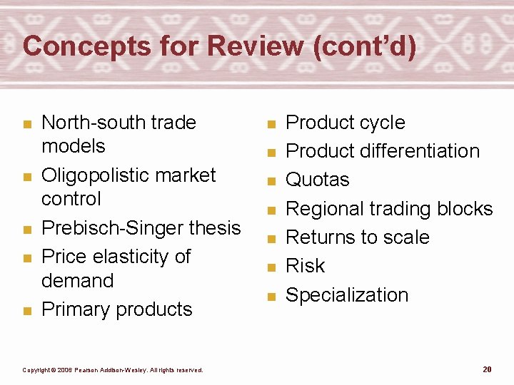 Concepts for Review (cont’d) n n n North-south trade models Oligopolistic market control Prebisch-Singer