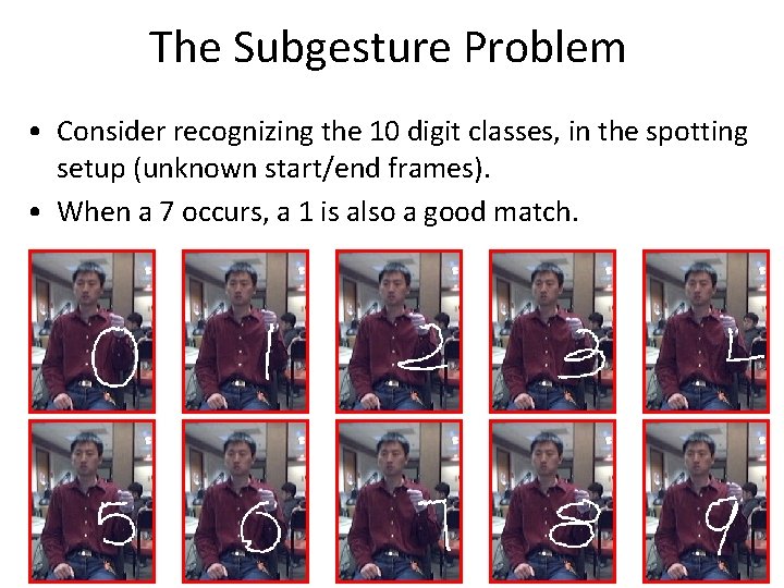 The Subgesture Problem • Consider recognizing the 10 digit classes, in the spotting setup