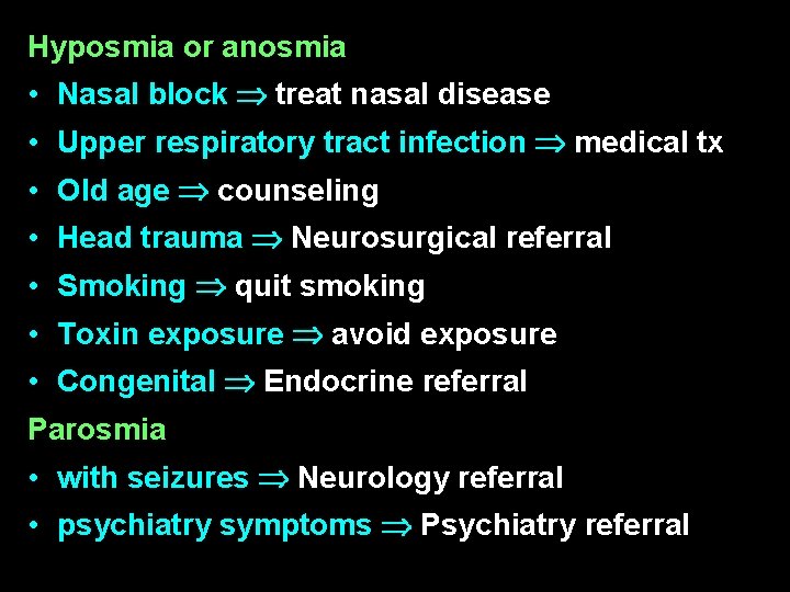 Hyposmia or anosmia • Nasal block treat nasal disease • Upper respiratory tract infection