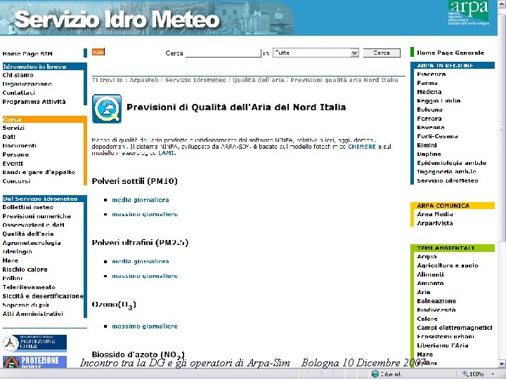 Incontro tra la DG e gli operatori di Arpa-Sim Bologna 10 Dicembre 2007 