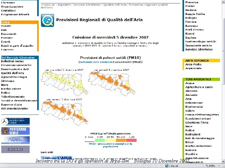 Incontro tra la DG e gli operatori di Arpa-Sim Bologna 10 Dicembre 2007 