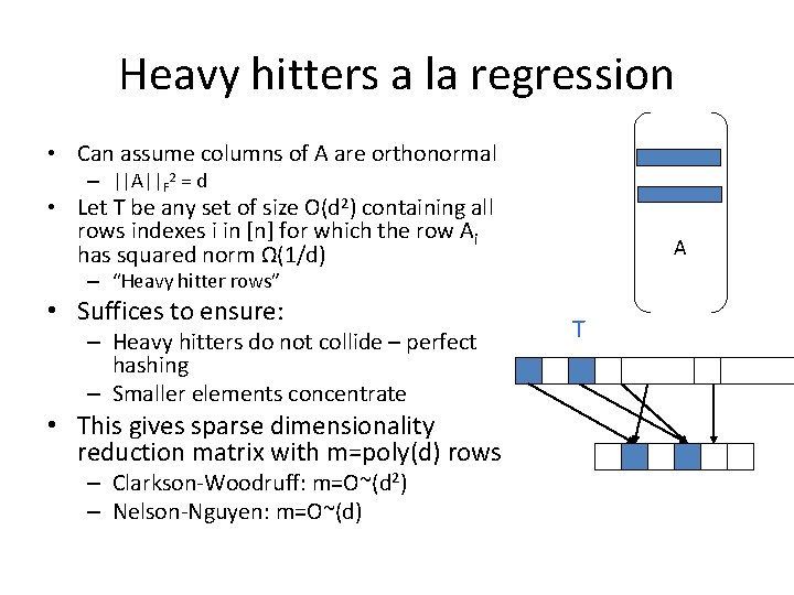 Heavy hitters a la regression • Can assume columns of A are orthonormal –