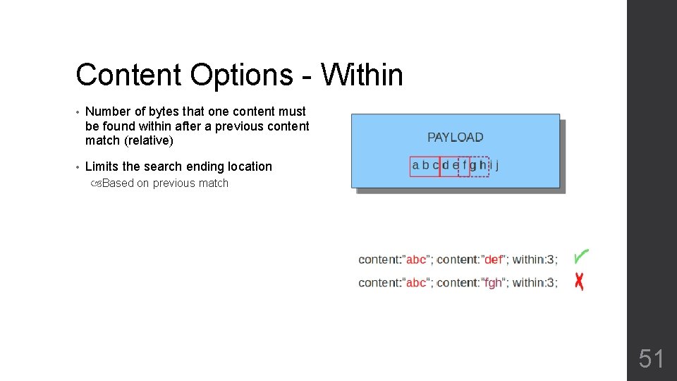 Content Options - Within • Number of bytes that one content must be found